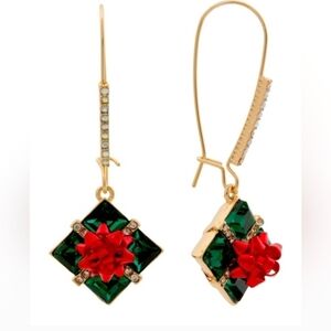 💚🔹️Betsey Johnson 🔹️ Red/green Christmas bow  gift box ribbons Hook Earrings